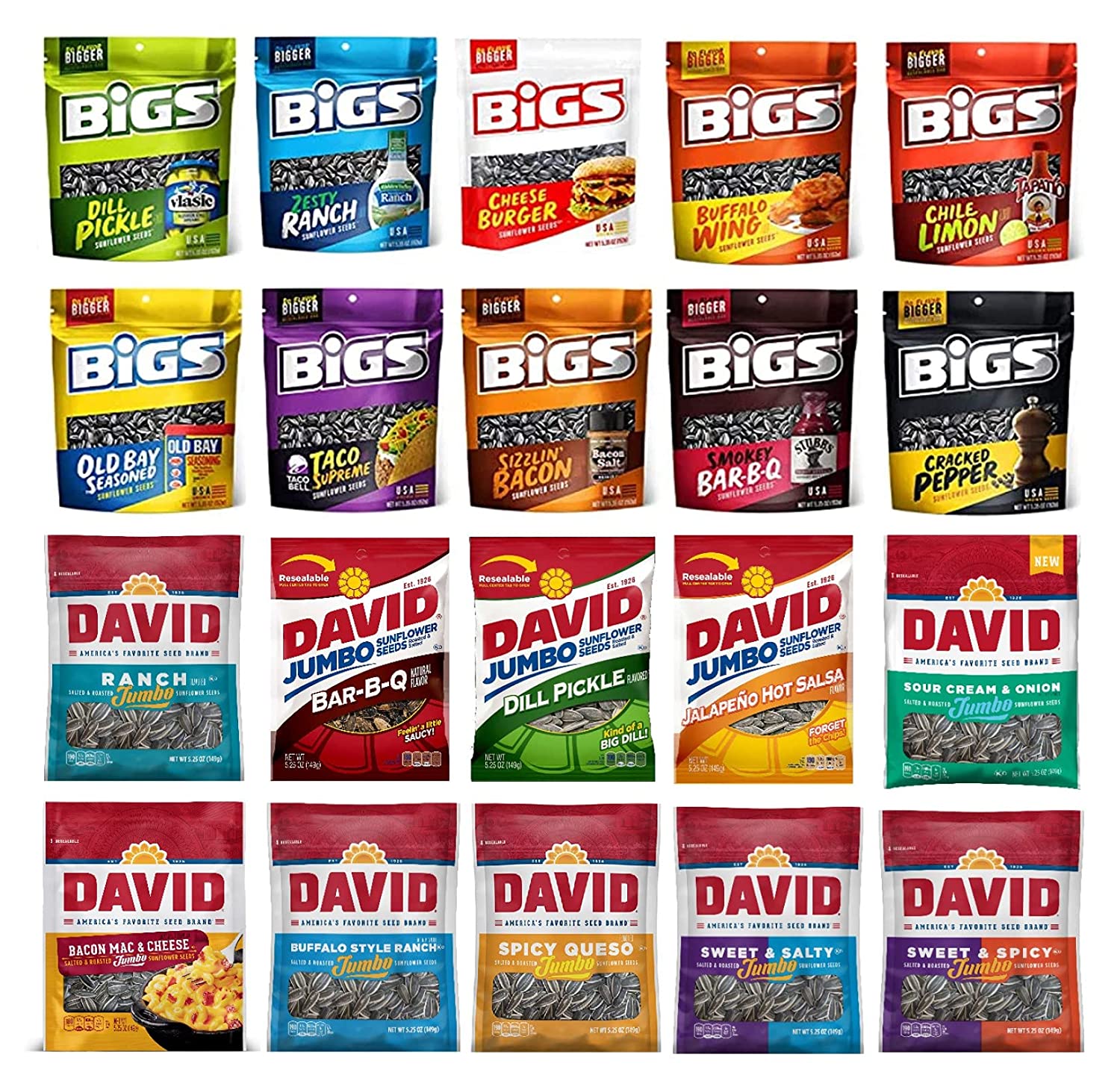 「お得な20袋セット」David社 とBIGS 社Sunflower Seeds ひまわりの種20種類のバラエティーパック148ｇ×20袋 ひまわりの種 食用