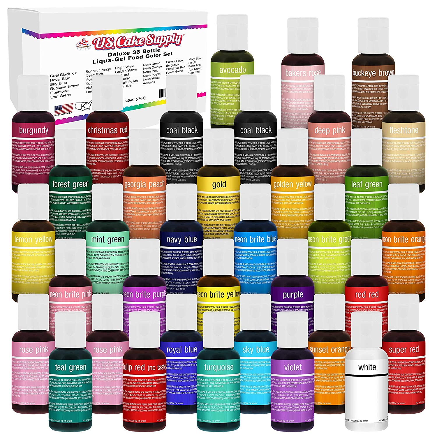 U.S. Cake Supply社Deluxe 36 Color Airbrush Cake Color Set - (20ml×36本) Bottles & Bonus Color Mixing Wheel - Safely Made in the USA product