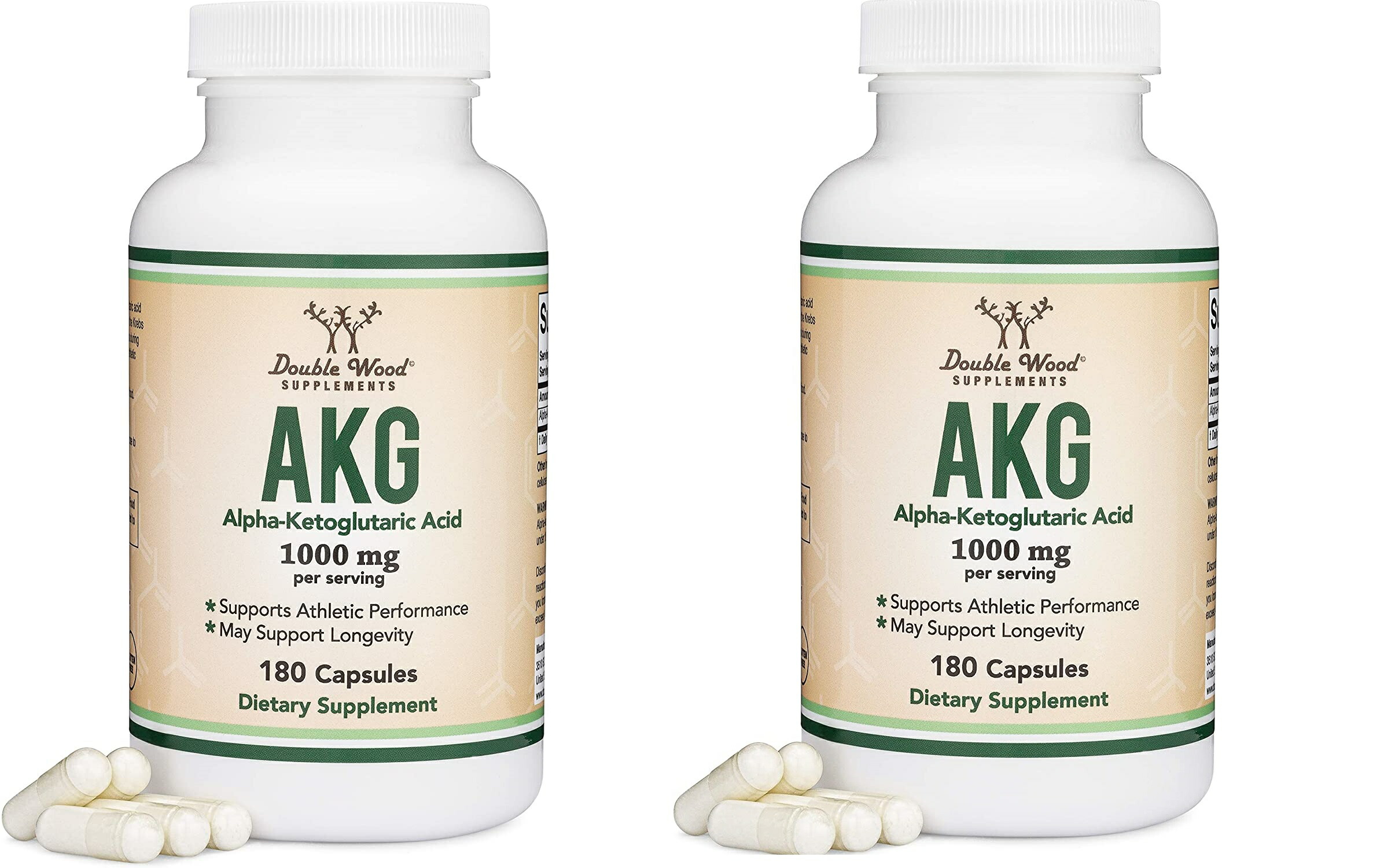 「お得な2本セット」Double Wood 社α-ケトグルタル酸(AKG)Alpha-Ketoglutaric Acid1粒あたり500mg配合サプリメント180粒入り×2本|Hinako