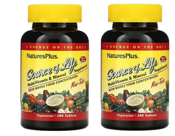 「お得な2本仕かける」NaturesPlus社出どころオブ耐用年数、大広間ボンネット凝縮物練り合わせるマルチヴィタミン＆ミネラルサプリメント180粒 入り口・入口×2本 ミニ経口避妊薬 サプリメント-マルチビタミン-ダイエット・健康