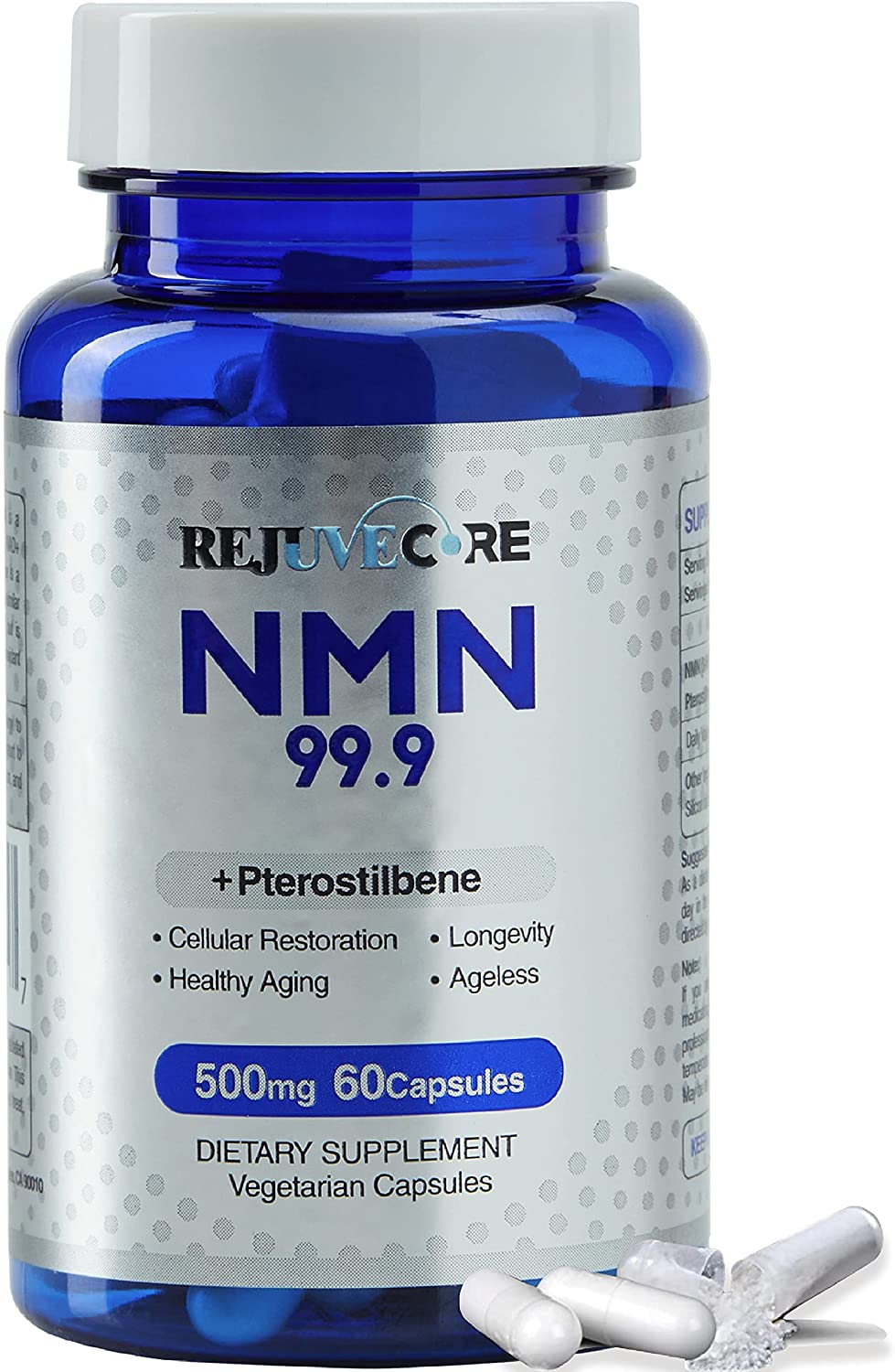 Rejuvecore社 PterostilbeneプテロスチルベンとNMN(ナイアシンアミド)組みあわせる加えること1粒あたり近所各125瓱組みあわせる60粒入り口・入口1本 Non-GMO, Gluten Free