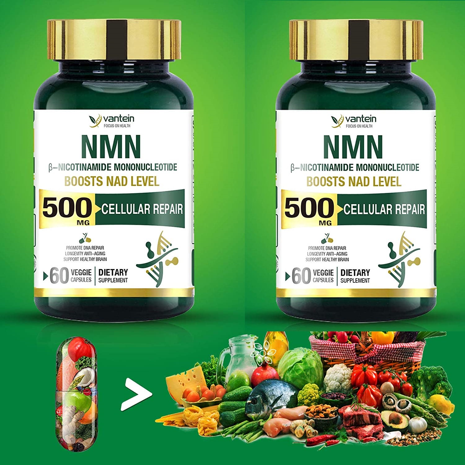 「お得な2本仕掛ける」Vantein社NAD Booster NMNナイアシンアミド500瓱練り合わせる加えること60粒×2本