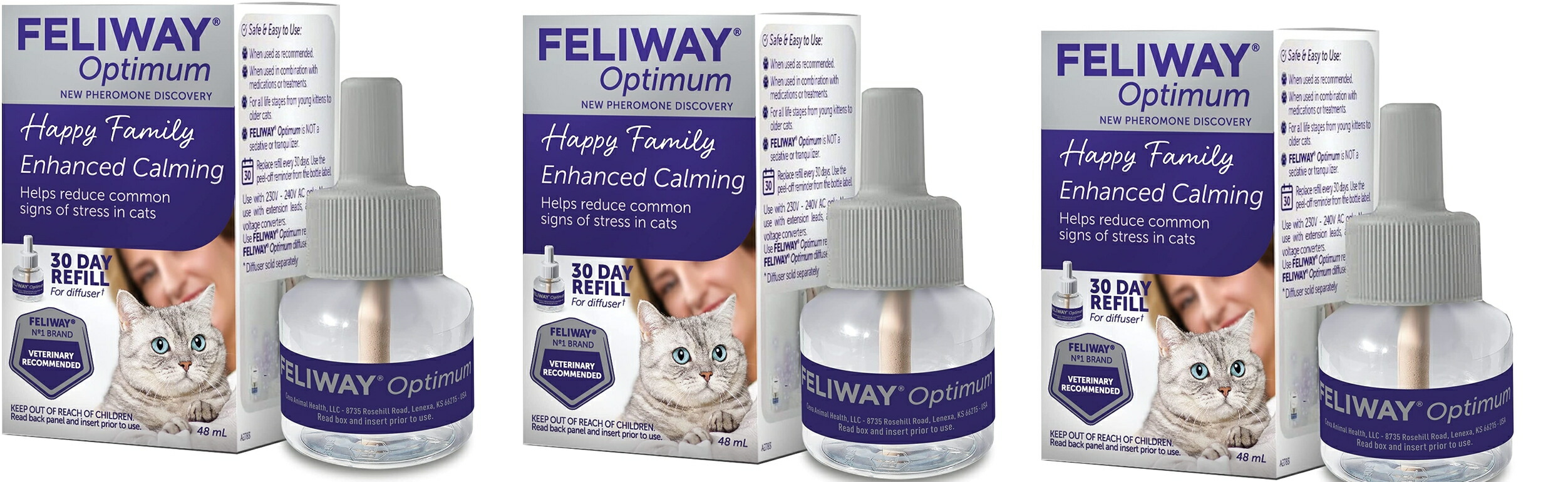 「お得な3本書き割り(詰め替え用)」FELIWAY社オプティムキャット48ml×3本Optimum Cat, Enhanced Calming Pheromone Diffuser,  Refill - 3bottle
