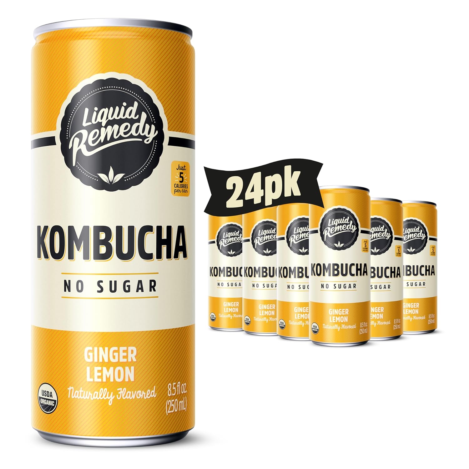 Remedy Kombucha Tea Organic Drink - Sugar Free, Keto, Vegan, Non-GMO, Gluten Free & Low Calorie - Sparkling Live Beverage w/ Gut Health & Probiotic Like Benefits - Ginger Lemon - 8.5 Fl Oz Can, 24-Pack｜Hinako 19,817円