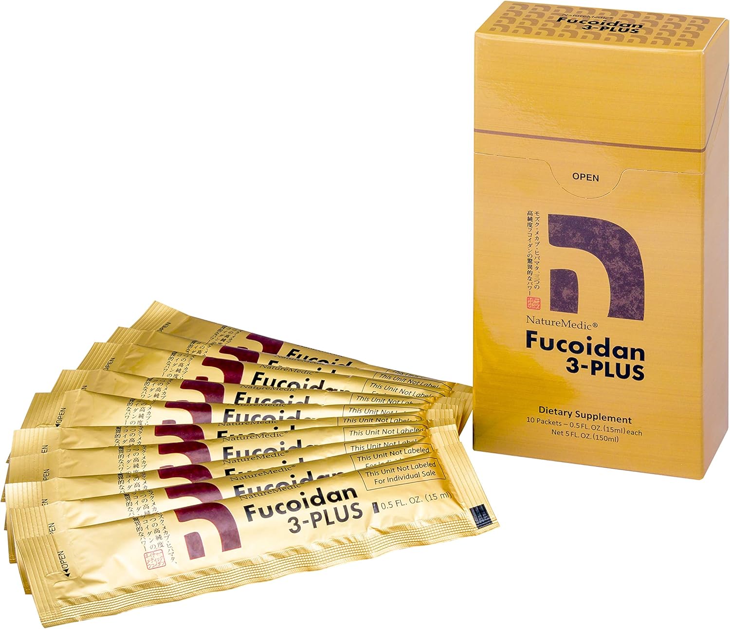 Fucoidan 3-Plus Brown Seaweed Immunity Supplement with Three Types of High Purity Fucoidan Organic Mekabu Fucus Mozuku Agaricus 10 Concentrated Liquid Packets Made インチ Japan 1BOX