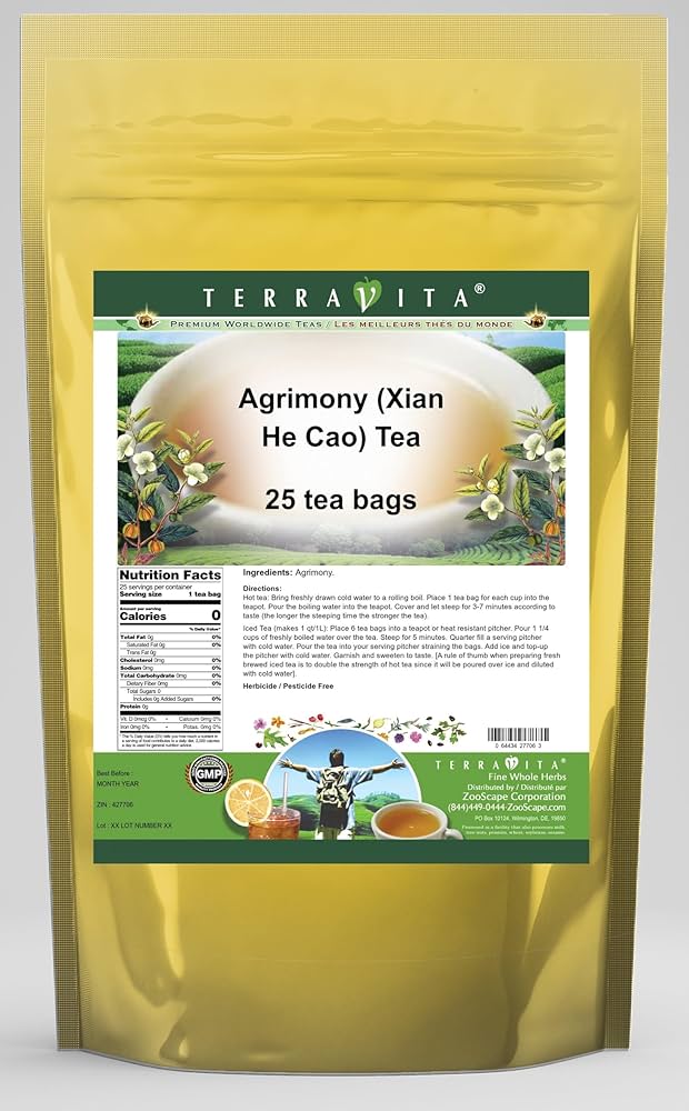Terravita 社 天然 アグリモニー ティーパック2g X 25袋合計 50g 1袋  アグリモニー茶,ティーパックを開封してスープやサラダにも 仙鶴草 キンミズヒキ セイヨウキンミズヒキ Xian He Cao せんかくそう アグリモール