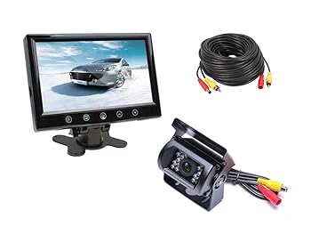 【中古】12V/24V両用 9インチ液晶モニター + 防水・暗視バックカメラ + 20m延長ケーブル オート暗視切替機能塔載 大型トラック・重機対応バックカメラセ