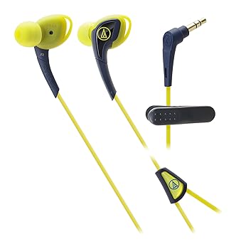 【中古】audio-technica SONICSPORT カナル型イヤホン 防水仕様 スポーツ向け ネイビーイエロー ATH-SPORT2 NY