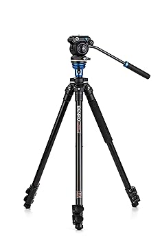 【中古】Benro ビデオ三脚 S2 PROフラットベースフルードビデオヘッド 最大5,500ポンド レベリングセンターコラム アルミ脚 フリップロック キャリーケー