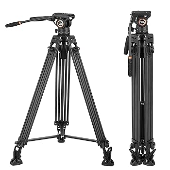 【中古】Cayer BV25LH 映像媒体三脚取り合わせ 74in カーボンファイバープロフェッショナル高耐久写真機三脚一揃いの道具 ツイン熱電子管三脚脚 流動物薬物ヘ