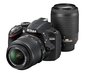 【中古】Nikon デジタル一眼レフカメラ D3200 200mmダブルズームキット 18-55mm/55-200mm ブラック D3200WZ200BK