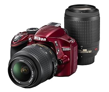 【中古】Nikon デジタル一眼レフカメラ D3200 200mmダブルズームキット 18-55mm/55-200mm レッド D3200WZ200RD 42,736円