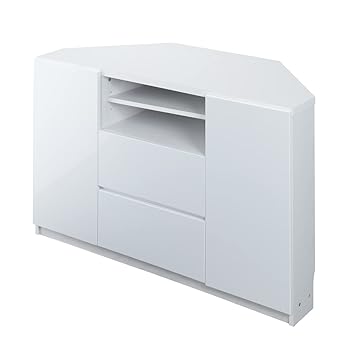 【中古】キャスターコーナーTVボード ロビン ハイタイプ ホワイト前板鏡面タイプ