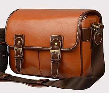 【中古】ノーブランド 英国風　一眼レフ カメラバッグ/ショルダーバッグ ケース 防水加工 レトロ 本革調 仕立て レッドブラウン