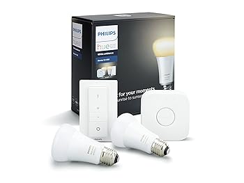 【中古】Philips Hueヒュー | ホワイトグラデーション スターターセット | E26スマートLEDライト2個+ブリッジ1個+ディマースイッチ1個 |Amazon Echo、Goo