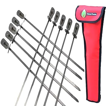 【中古】Cave Tools BBQ Skewers Set 10 - Extra Long 17.3 INCH SHISH Kabob - Flat Stainless Steel Wide Metal Barbecue Cooking Sticks with Food Re