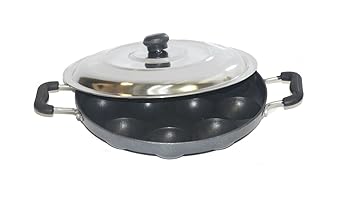 【中古】TABAKH Bright AppamPatra Paniyaram Non Stick Pan with Stainless Steel Lid by Tabakh