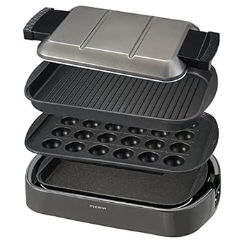 【中古】ピエリア ホットプレート 3枚平面 波型 たこ焼き 収納ベルト 角型 HPR-120A