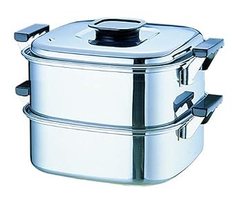【中古】神子島製作所 桃印 角型蒸器 22cm2段 18-0ステンレス 日本 AMS69222