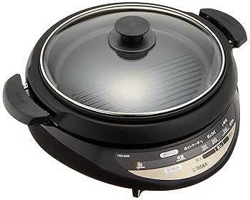 【中古】タイガー グリル鍋 3.7L プレート 2枚 タイプ 深鍋 焼肉 プレート 蒸し台 蓋 ブラウン CQG-B200-T