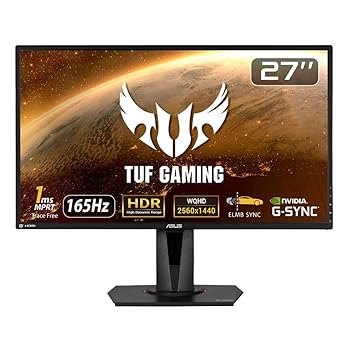 【中古】ASUS ゲーミングモニター TUF Gaming VG27AQ 27in/WQHD/IPS/165サイクル/1ms/HDR/HDMI×2,DP/G-SYNC Compatible/ELMB/金棒引き/3年