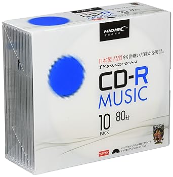 【中古】TYテクノロジーシリーズHIDISC CD-R 音楽用 40倍速 80分 ホワイトワイドプリンタブル 5mmスリムケース 10枚