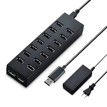 【中古】【39shop】エレコム★USBハブ 2.0対応 16ポート ACアダプタ付 1.5m ブラック U2H-Z16SBK(非常に良い)|ドリエム店