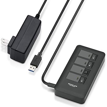 【中古】【39shop】エレコム★USB3.0 ハブ 4ポート ACアダプタ付 セルフ/バス両対応 マグネット付 電源スイッチ ブラック U3H-S409SBK（良い）｜ドリエム店