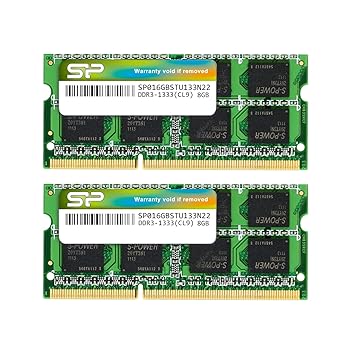 【中古】シリコンパワー ノートPC用メモリ 204Pin SO-DIMM DDR3-1333 PC3-10600 8GB×2枚組 SP016GBSTU133N22