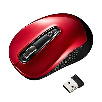 【中古】サンワサプライ ワイヤレスマウス 無線 USB A接続2.4GHz 中型 3ボタン ブルーLED 左右対称形 レッド MA-WBL41R