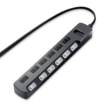 【中古】エレコム 電源タップ 雷ガード 個別スイッチ ほこりシャッター付 スイングプラグ 6個口 5m ブラック AVT-K6A-2650BK