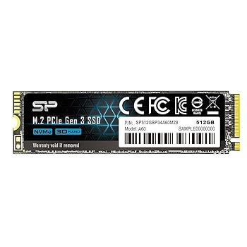 【中古】シリコンパワー SSD 512GB 3D NAND M.2 2280 PCIe3.0×4 NVMe1.3 P34A60シリーズ 5年 SP512GBP34A60M28