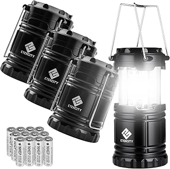 【中古】【39shop】ETEKCITY★4 パック ポータブル LED キャンプ ランタン 単三電池 12 個 - ハリケーン緊急停電用サバイバル キット ブラック 折りたたみ式 CL10(非常に良い)|ドリエム店