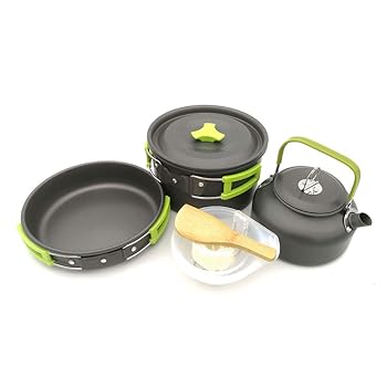 【中古】8ピースキャンプ調理器具混乱キット、バックパッキングクッキングセット、1?2人用ベースクックセット、カップハイキングフォークスプーンキット