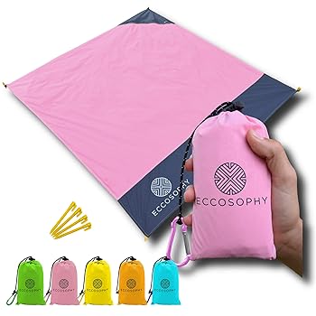 【中古】【39shop】ECCOSOPHY★砂に強いビーチブランケット 100%防水 ピクニックブランケット 60x55インチ アウトドアコンパクトポケットブランケット 軽量 グランド(良い)|ドリエム店