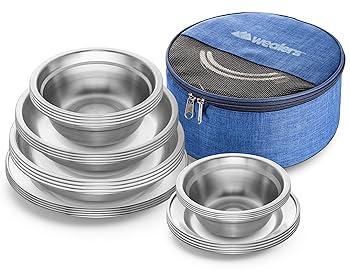 【中古】Wealers ステンレススチールプレートとボウル キャンプセット SサイズとLサイズの食器 子供 大人 家族 | キャンプ ハイキング ビーチ アウトドア