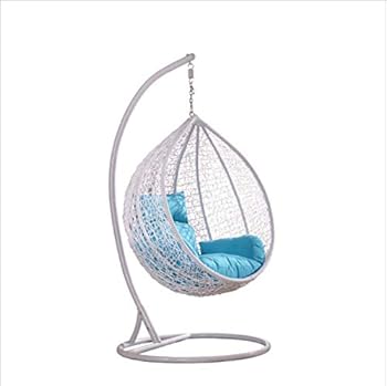 【中古】Island Gale ハンギングバスケットチェア アウトドアフロントポーチ家具 スタンドとクッション ホワイト/ブルー