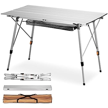 【中古】FiveJoy アウトドア 折りたたみ式 携帯型 ピクニック 難民キャンプ 早見表 軽銀脚 高さ合わせる能力のある ロールアップテーブル いの一番 メッシュ花の冠