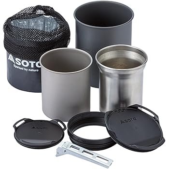 【中古】【39shop】ソトSOTO★クッカー マグ 8点セット 軽量 コンパクト ソロ デュオ 登山 トレッキング キャンプ アウトドア サーモスタック クッカーコンボ SOD-52（非常に良い）｜ドリエム店