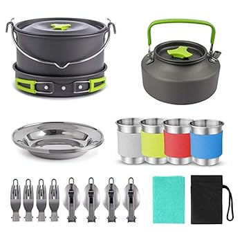【中古】キャンプ用調理器具 キャンプ用調理器具セット屋外料理の混乱鍋鍋キャンプケトルポータブルバックパッキングのためのポータブルハイキングピクニ