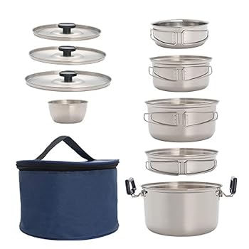 【中古】キャンプ鍋 屋外のキャンプ調理器具携帯用ステンレススチールハイキングバックパッキングピクニック料理セットパン鍋料理 色 : Silver, Size : 2 26,815円