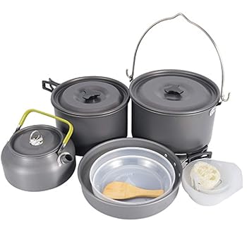 【中古】キャンプ用調理器具 携帯用軽量の屋外の調理器の調理鍋の鍋のオープナー6-7人のキャンプ調理器具セット 野外調理セット 色 : Black, Size : 6-7
