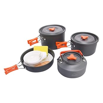 【中古】難民キャンプ クッカーセット 山歩きのうしろ側荷造りの鍋室外の膳立て物の具の悧巧のポータブルキャンプ膳立て物の具の据え置き一揃いの道具の折りたたみク