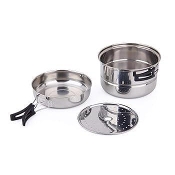 【中古】キャンプ クッカーセット キャンプ調理器具セットステンレス鋼の調理鍋と皿屋外クックセット キャンプ用 色 : Orange, Size : 2-3 people