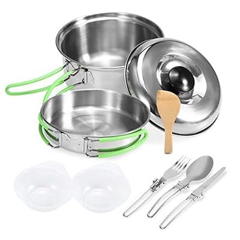 【中古】キャンプ クッカーセット キャンプ用調理器具セットステンレス鋼の調理器具鍋とwourdoorピクニックキャンプハイキングバックパッキングのための