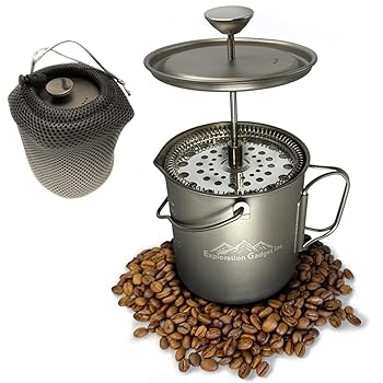 【中古】EXPLORATION GADGET チタンキャンプコーヒーメーカー フレンチプレス、コーヒーポット、チタンカップ、紅茶ポット、キャンプ調理器具として使用