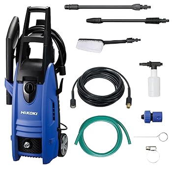 【中古】HiKOKIハイコーキ 高圧洗い濯ぎ機 高圧押しひろげる導管・洗い濯ぎ毛はらい付 青み FAW105S