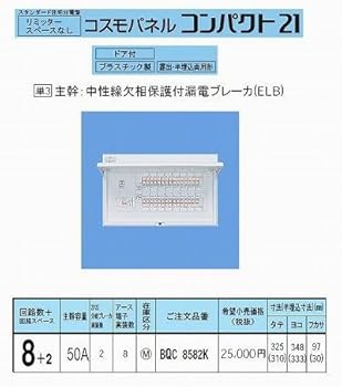 【中古】パナソニックPanasonic コスモパネルコンパクト21 判定基準印字機 リミッタースペースなし 50A8+2 BQR8582