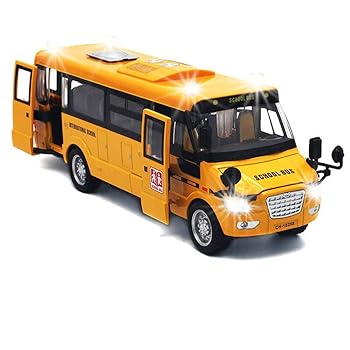 【中古】9\" Pull Back School Bus,Light Up \u0026 Sounds Die-cast Metal Toy Vehicles with Bright Yellow and Openable Doors"