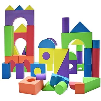 【中古】大型フォームブロック キッズ用のおもちゃ 幼児向けの理想的ブロック 積立玩具 いろいろな形やサイズのブロックが50個 防水性 無害